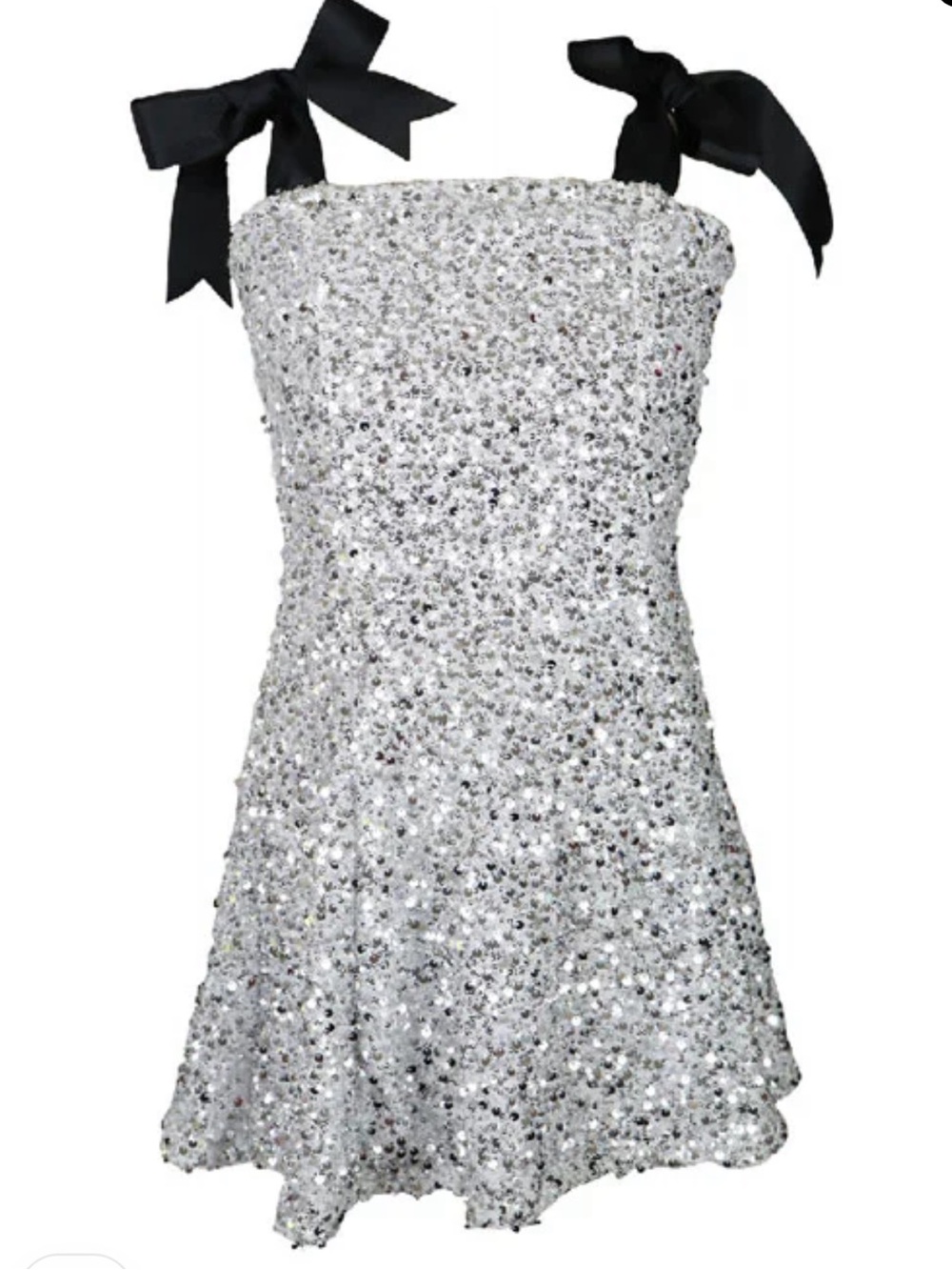 Flowers by Zoe Silver Sequin Dress with Black Bow Straps
